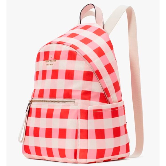 S Kate Spade Chelsea Gingham Pink Red Medium Nylon Backpack KG566 NWT $299 main image 11